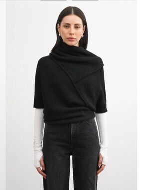 MARELLA Black Asymmetric Cowl Turtleneck Sweater